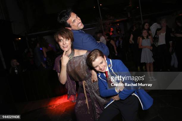 Parker Posey, Zack Estrin, Maxwell Jenkins attend Netflix's "Lost In Space" Los Angeles premiere on April 9, 2018 in Los Angeles, California.