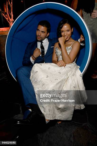 Ignacio Serricchio and Taylor Russell attend the Premiere Of Netflix's "Lost In Space" Season 1 After Party at Le Jardin LA on April 9, 2018 in Los...