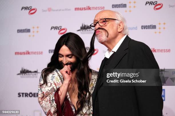 Karl Dall and Conchita Wurst during the 13th Live Entertainment Award 2018 at Festhalle Frankfurt on April 9, 2018 in Frankfurt am Main, Germany.