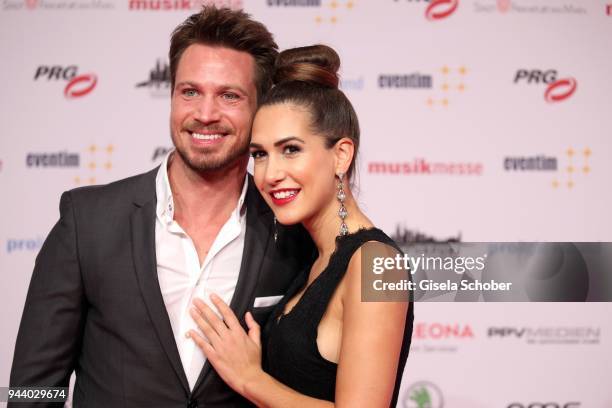 Sebastian Pannek and his girlfriend Clea-Lacy Juhn during the 13th Live Entertainment Award 2018 at Festhalle Frankfurt on April 9, 2018 in Frankfurt...