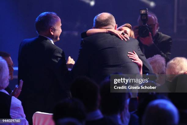 Helene Fischer and her manager Uwe Kanthak and winner during the 13th Live Entertainment Award 2018 at Festhalle Frankfurt on April 9, 2018 in...