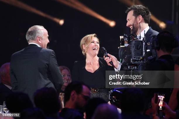 Helene Fischer and her manager Uwe Kanthak and Ingo Nommsen during the 13th Live Entertainment Award 2018 at Festhalle Frankfurt on April 9, 2018 in...