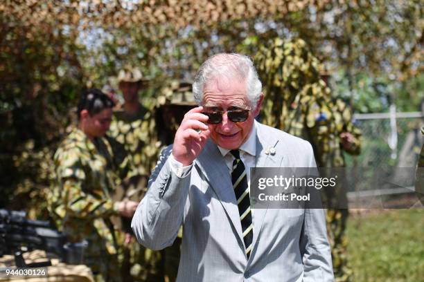 Prince Charles, Prince of Wales visits the Larrakeyah Defence Precinct on April 10, 2018 in Darwin, Australia. The Prince of Wales and Duchess of...