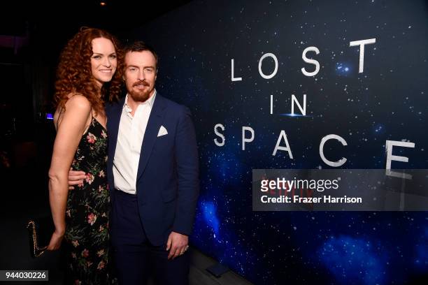 Anna-Louise Plowman and Toby Stephens attend the Premiere Of Netflix's "Lost In Space" Season 1 After Party at Le Jardin LA on April 9, 2018 in Los...