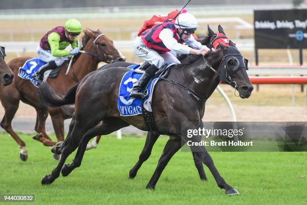 Streetshavenoname ridden by Nathan Punch wins the Mitchelton Wines BM58 Handicap at Seymour Racecourse on April 10, 2018 in Seymour, Australia.