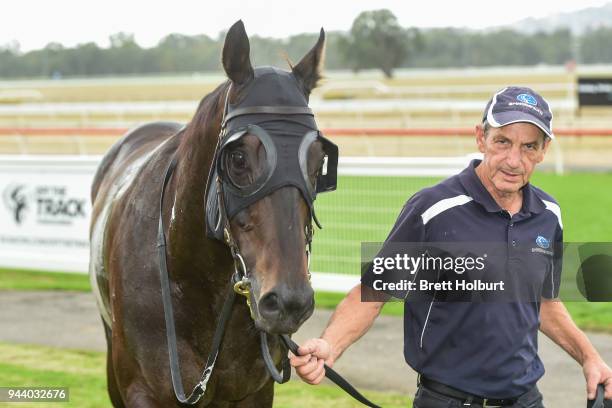 Streetshavenoname after winning the Mitchelton Wines BM58 Handicap at Seymour Racecourse on April 10, 2018 in Seymour, Australia.