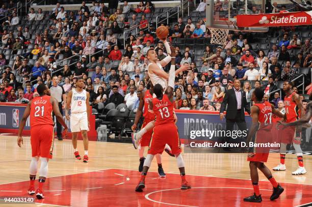 Sam Dekker of the LA Clippers goes to the basket against the New Orleans Pelicans on April 9, 2018 at STAPLES Center in Los Angeles, California. NOTE...