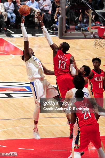 Montrezl Harrell of the LA Clippers shoots the ball against the New Orleans Pelicans on April 9, 2018 at STAPLES Center in Los Angeles, California....