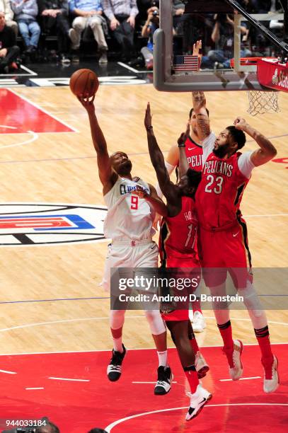 Williams of the LA Clippers goes to the basket against the New Orleans Pelicans on April 9, 2018 at STAPLES Center in Los Angeles, California. NOTE...