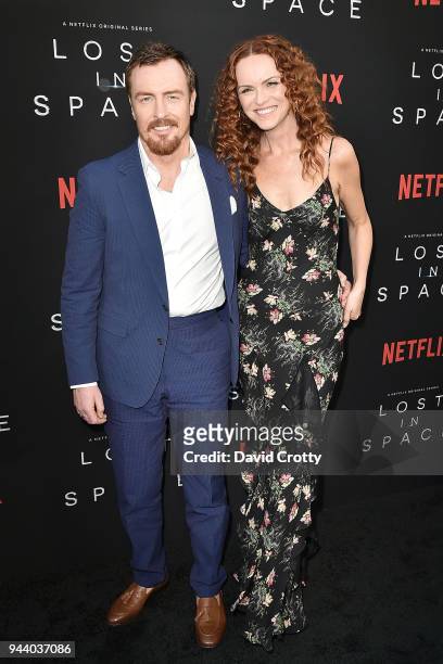 Toby Stephens and Anna-Louise Plowman attend the "Lost In Space" Season 1 Premiere at ArcLight Cinerama Dome on April 9, 2018 in Hollywood,...