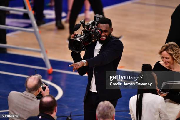 Tim Hardaway Jr. Attends New York Knicks Vs Cleveland Cavaliers at Madison Square Garden on April 9, 2018 in New York City.