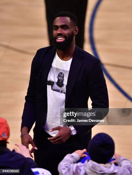 Tim Hardaway Jr. Attends New York Knicks Vs Cleveland Cavaliers at Madison Square Garden on April 9, 2018 in New York City.