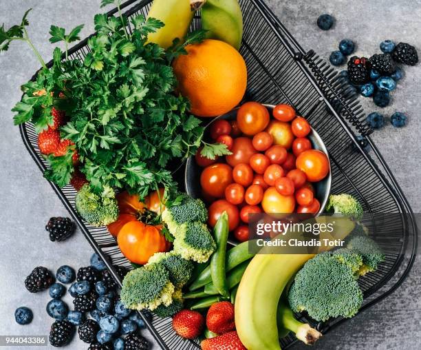 a basket of fresh vegetables, and fruits - colorful vegetables summer stock pictures, royalty-free photos & images