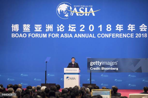 Xi Jinping, China's president, speaks at the Boao Forum for Asia Annual Conference in Boao, China, on Tuesday, April 10, 2018. Xi vowed to open...