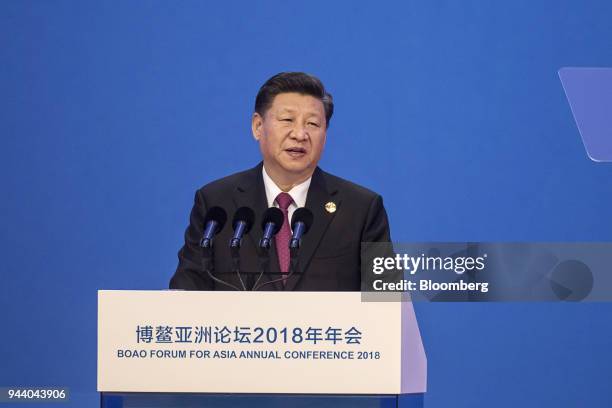 Xi Jinping, China's president, speaks at the Boao Forum for Asia Annual Conference in Boao, China, on Tuesday, April 10, 2018. Xi vowed to open...