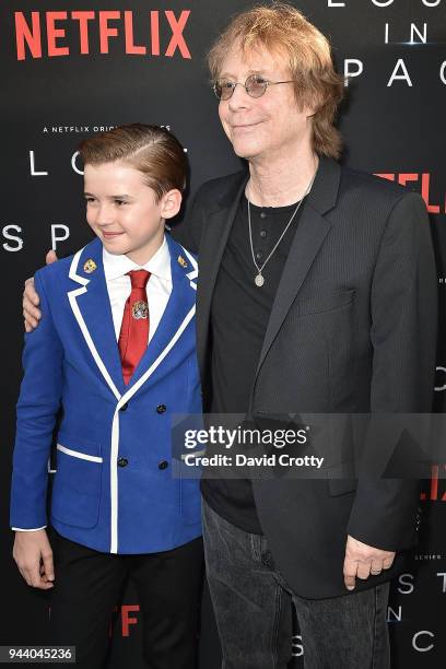 Maxwell Jenkins and Bill Mumy attend the "Lost In Space" Season 1 Premiere at ArcLight Cinerama Dome on April 9, 2018 in Hollywood, California.