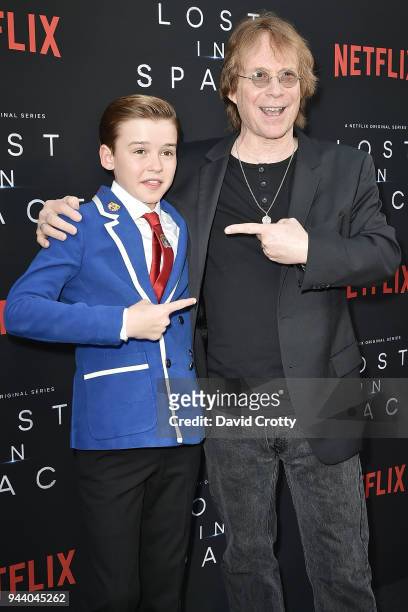 Maxwell Jenkins and Bill Mumy attend the "Lost In Space" Season 1 Premiere at ArcLight Cinerama Dome on April 9, 2018 in Hollywood, California.