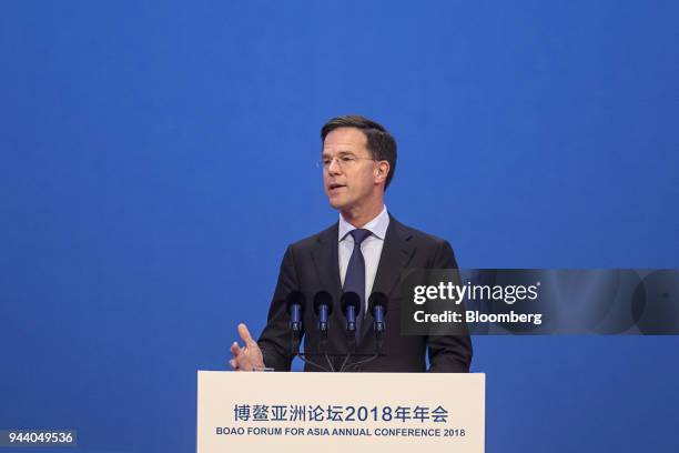 Mark Rutte, Netherland's Prime Minister, speaks at the Boao Forum for Asia Annual Conference in Boao, China, on Tuesday, April 10, 2018....