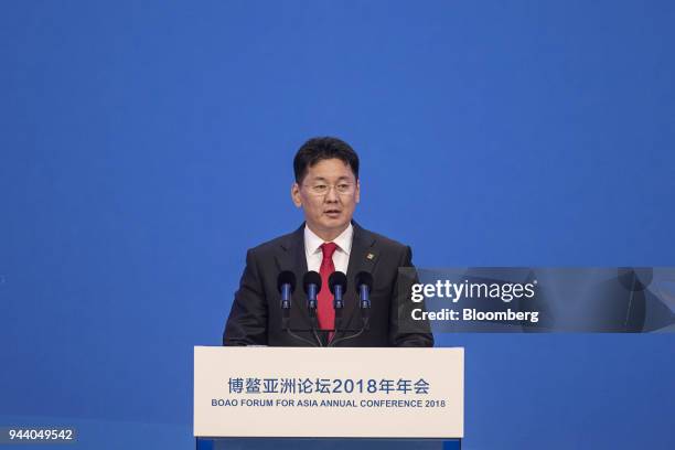 Ukhnaagiin Khurelsuk, Mongolia's prime minister, speaks at the Boao Forum for Asia Annual Conference in Boao, China, on Tuesday, April 10, 2018. With...