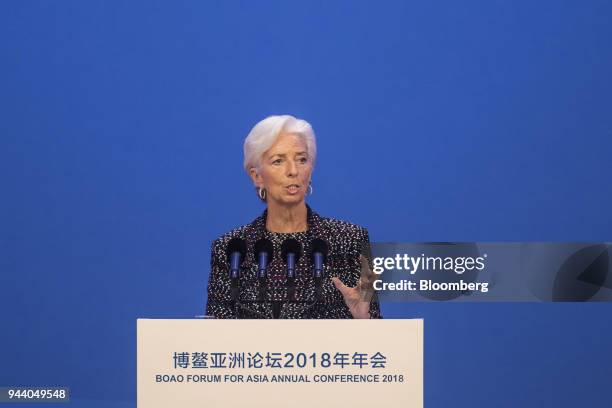 Christine Lagarde, managing director of the International Monetary Fund , speaks at the Boao Forum for Asia Annual Conference in Boao, China, on...