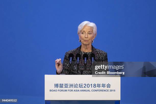 Christine Lagarde, managing director of the International Monetary Fund , speaks at the Boao Forum for Asia Annual Conference in Boao, China, on...