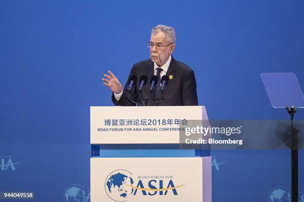 Alexander Van der Bellen, Austria's president, speaks at the Boao Forum for Asia Annual Conference in Boao, China, on Tuesday, April 10, 2018....