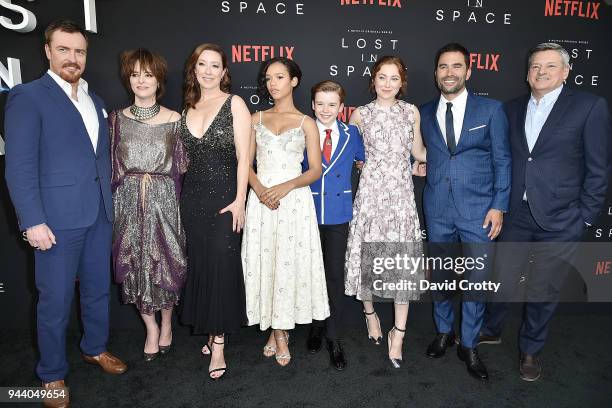 Toby Stephens, Parker Posey, Molly Parker, Taylor Russell, Maxwell Jenkins, Mina Sundwall, and Ignacio Serricchio attend the "Lost In Space" Season 1...