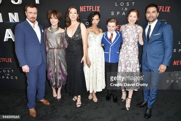 Toby Stephens, Parker Posey, Molly Parker, Taylor Russell, Maxwell Jenkins, Mina Sundwall, and Ignacio Serricchio attend the "Lost In Space" Season 1...