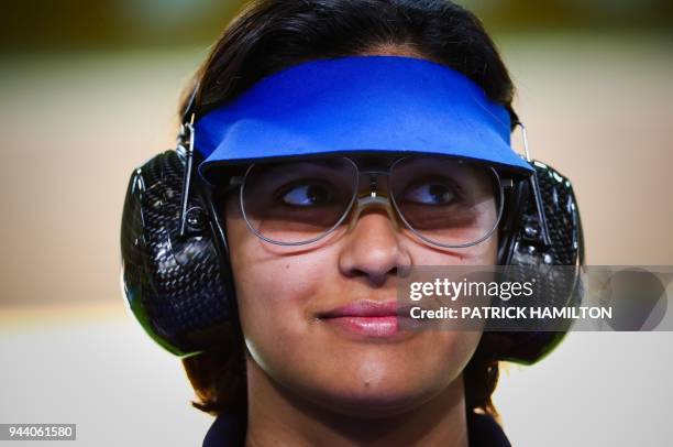 India's Heena Sidhu competes durining the women's 25m pistol shooting final during the 2018 Gold Coast Commonwealth Games at the Belmont Shooting...