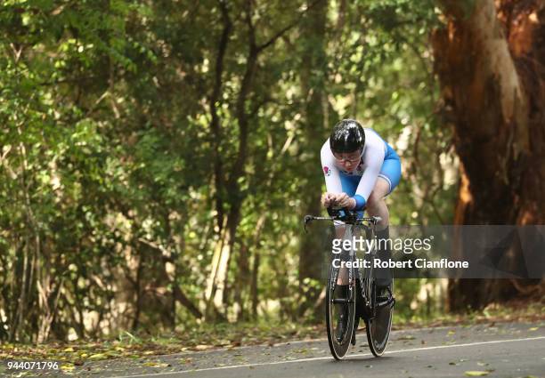 Katie Archibald of Scotland competes during the Cycling Time Trial on day six of the Gold Coast 2018 Commonwealth Games at Currumbin Beachfront on...