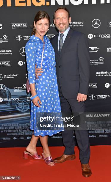 Cosima Lohse and Wotan Wilke Moehring attend the 'Steig. Nicht. Aus!' Premiere on April 9, 2018 in Berlin, Germany.