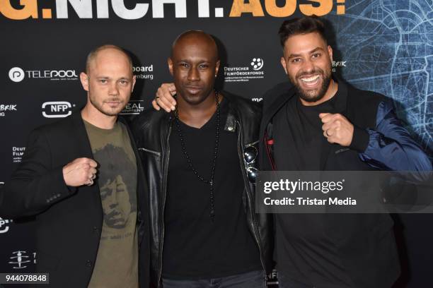 Antonio Wannek and guests attend the 'Steig. Nicht. Aus!' Premiere on April 9, 2018 in Berlin, Germany.