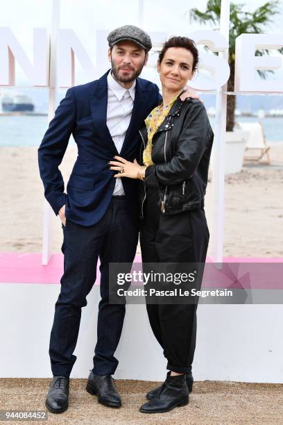 Stefano Lodovichi and Camilla Filippi attend "Il Cacciatore" Photocall during the 1st Cannes International Series Festival on April 10, 2018 in...