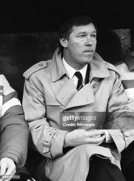 Manchester United manager Alex Ferguson watches his team in action during the League Division One match against Charlton Athletic at The Valley...