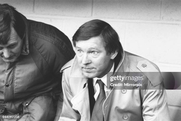 New Manchester United manager Alex Ferguson watches his team in action in the League Division One match against Oxford United a the Manor Ground, his...