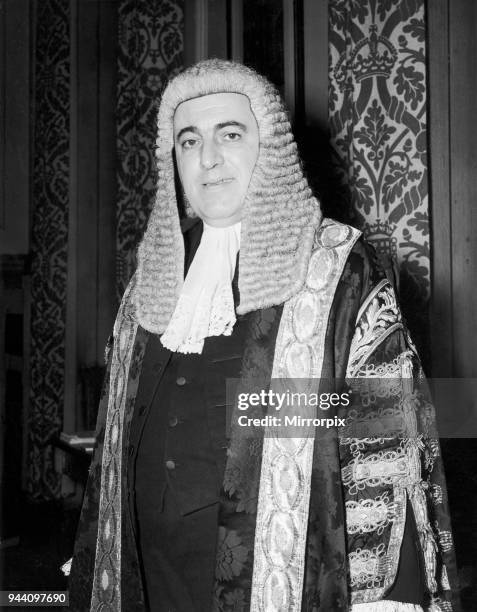 Viscount Kilmuir of Creich, formerly Sir David Maxwell Fyffe, wearing judicial robes in his office at the House of Lords after being appointed Lord...