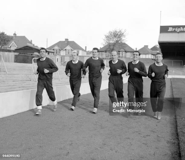 Middlesbrough Football Players, in team training session, 28th October 1959, William - Willie Fernie on LEFT.