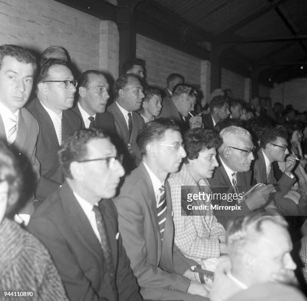 Birmingham 3-6 Wolves, division one, league match at St Andrews, Saturday 7th October 1961, Pictured: Relatives of Mark Lazarus of Wolves watch the...