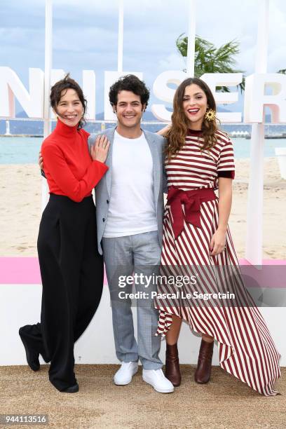 Ariadna Gil, Alfonso Dosal and Paulina Davila attend "Aqui En La Tierra" Photocall during the 1st Cannes International Series Festival on April 10,...