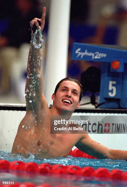 Pieter Van Den Hoogenband of the Netherlands wins Gold in the Mens 100m Freestyle at the Sydney Aquatic Centre on Day Five of the Sydney 2000 Olympic...