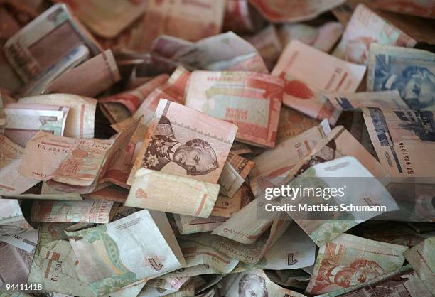 Transnistrian ruble bills seen in a restaurant on October 19, 2008 in Tiraspol, Moldova. Tiraspol is the second largest city in Moldova and is the...