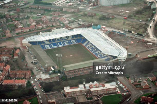 Aerial view of St Andrews stadium, home ground of Birmingham City football club, 13th January 1995.