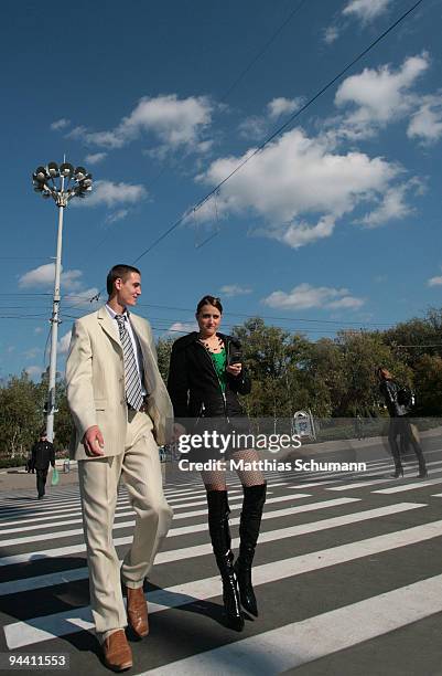 Young couple crosses on October 19, 2008 a street in Tiraspol in the Transnistria region in Moldova. Tiraspol is the second largest city in Moldova...