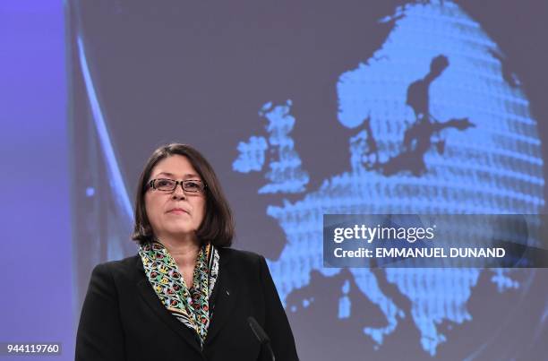 European Commissioner for Transport Violeta Bulc addresses a press conference on the 2017 EU road safety statistics at the European Commission in...