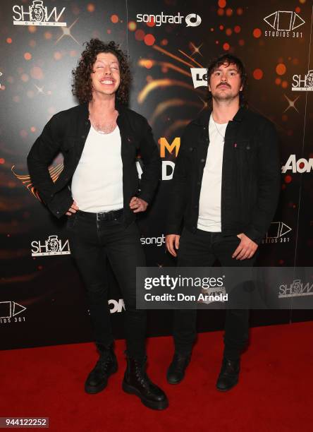 Adam Hyde and Reuben Styles arrive ahead of the 2018 APRA Music Awards at ICC Sydney on April 10, 2018 in Sydney, Australia.