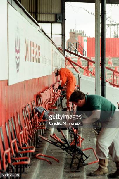 The old clock and stands at Ayresome Park, the home of Middlesbrough F.C are taken down following the clubs move to their new stadium, 30th April...
