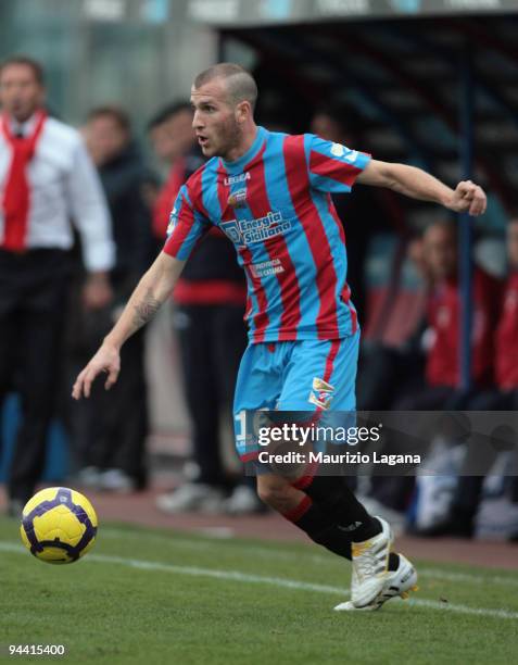 Cristian Llama of Catania Calcio is shown in action during the Serie A match between Catania and Livorno at Stadio Angelo Massimino on December 13,...