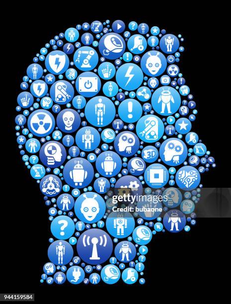 man's face portrait blue icon pattern background - man head with question mark stock illustrations