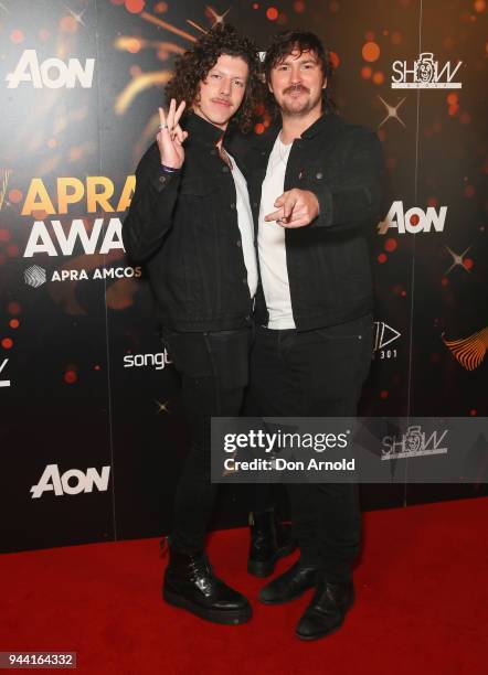 Adam Hyde and Reuben Styles arrive ahead of the 2018 APRA Music Awards at ICC Sydney on April 10, 2018 in Sydney, Australia.