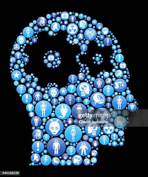 gears in the mind blue icon pattern background - powered exoskeleton stock illustrations